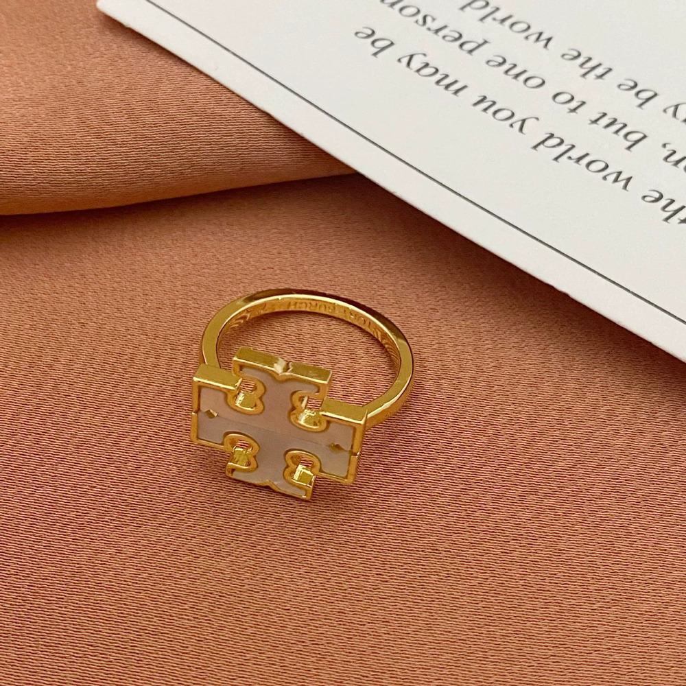 Tory Burch Shell Inlay Letter Ring Metal Band